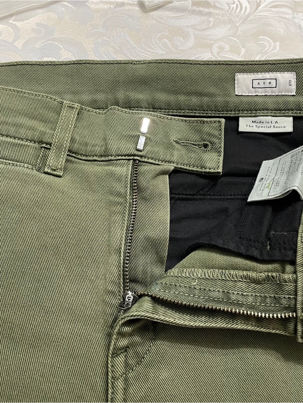 SHORT AYR The Secret Sauce Wide Leg Jeans Olive Green High Waist SZ 27 S - Picture 8 of 12